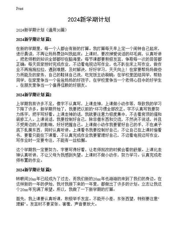 2024新学期计划