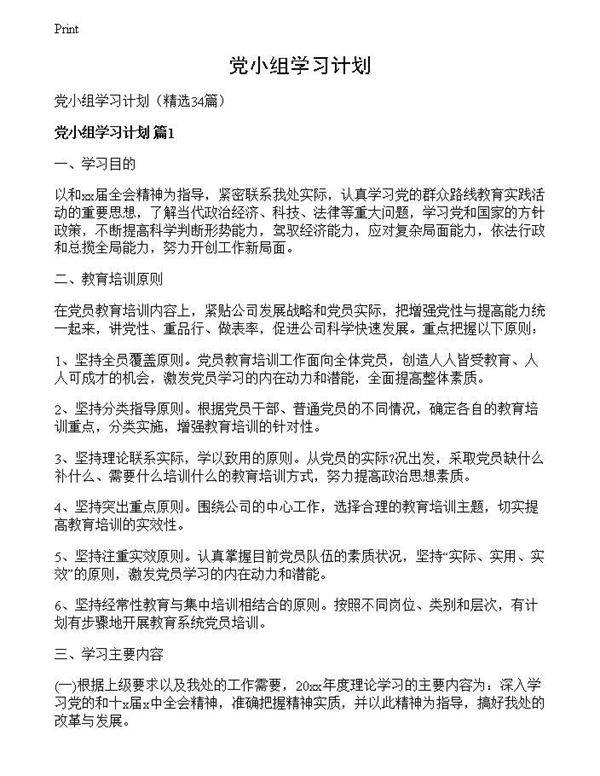 党小组学习计划