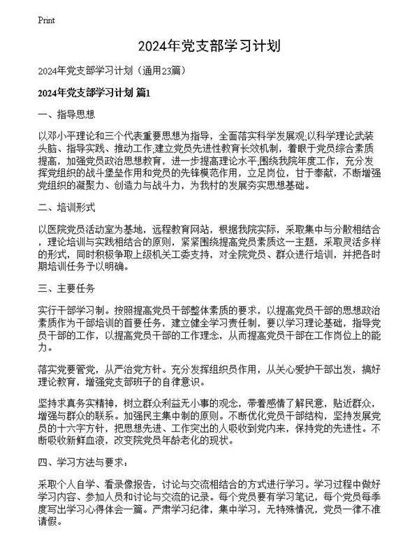 2024年党支部学习计划
