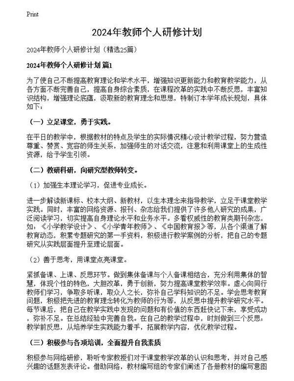 2024年教师个人研修计划