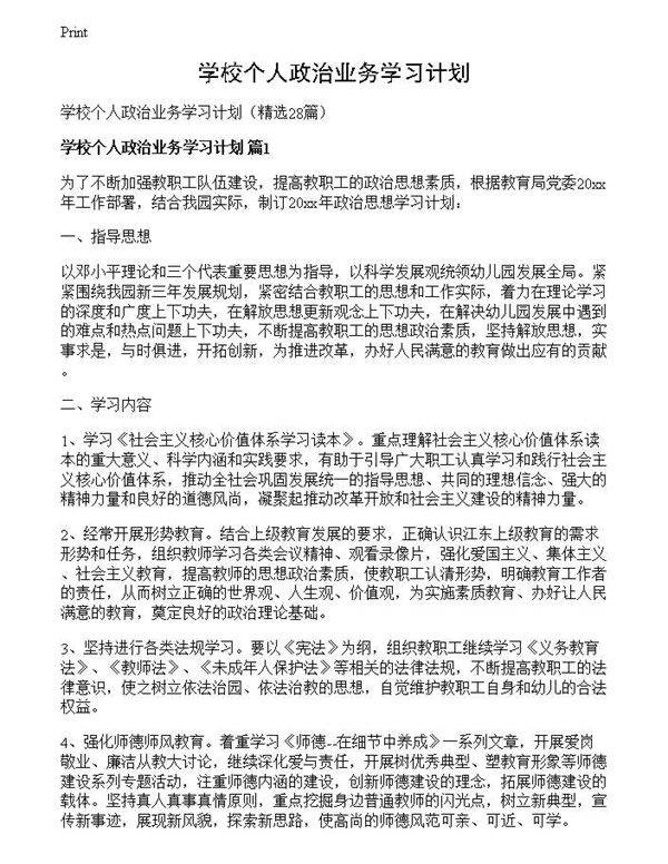 学校个人政治业务学习计划