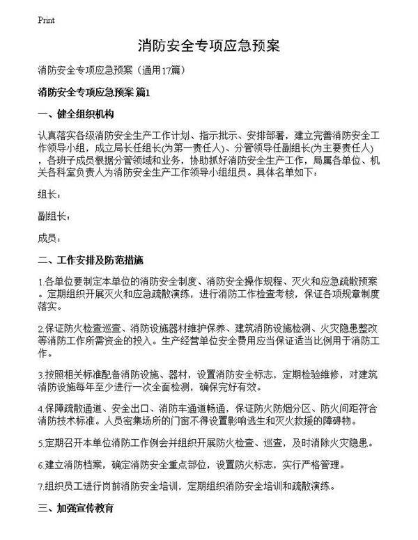 消防安全专项应急预案