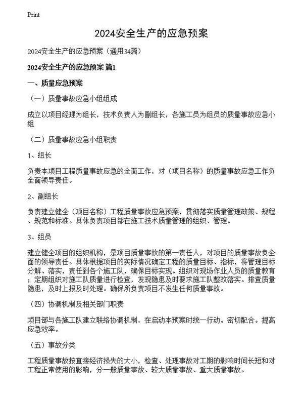 2024安全生产的应急预案