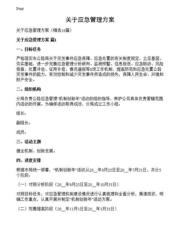 关于应急管理方案