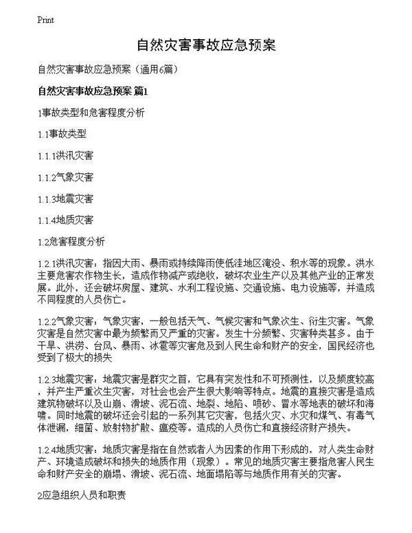 自然灾害事故应急预案
