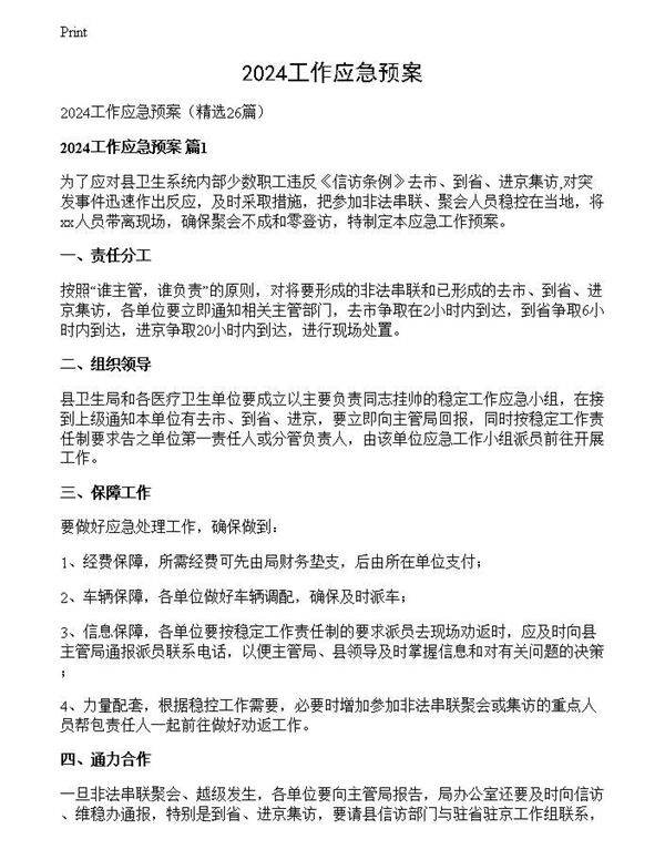 2024工作应急预案