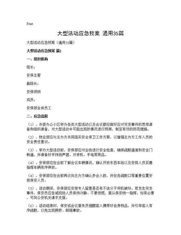 大型活动应急预案(通用35篇)