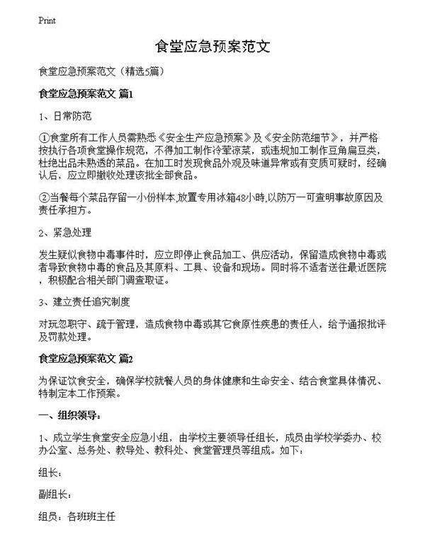 食堂应急预案范文