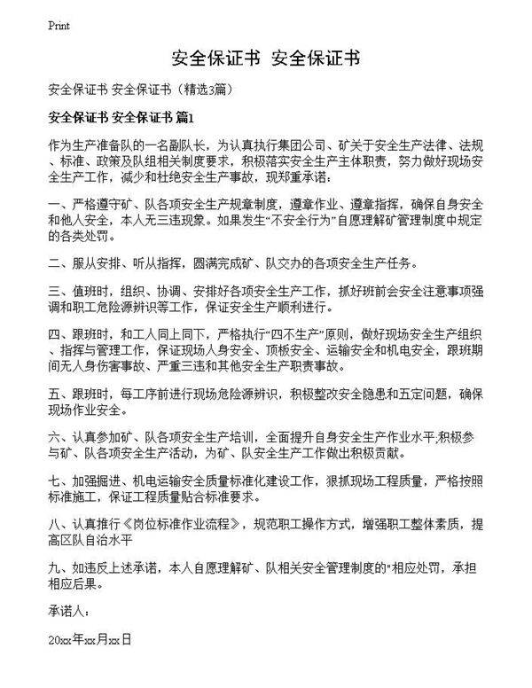 安全保证书 安全保证书