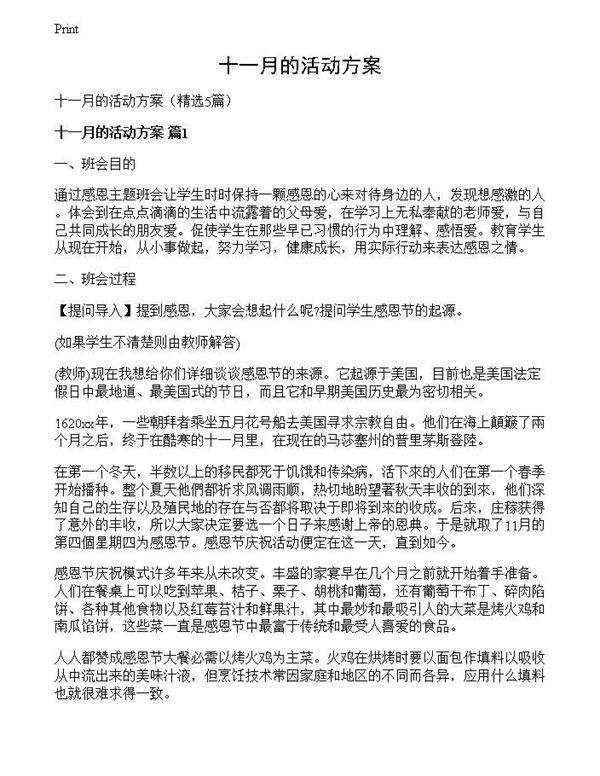 十一月的活动方案