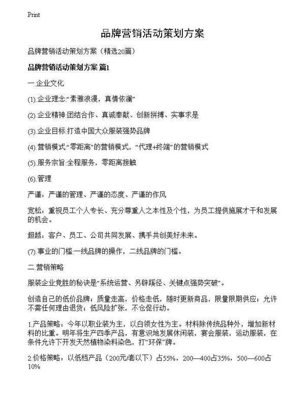 品牌营销活动策划方案