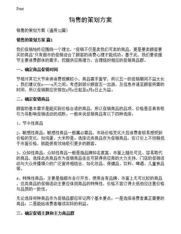 销售的策划方案