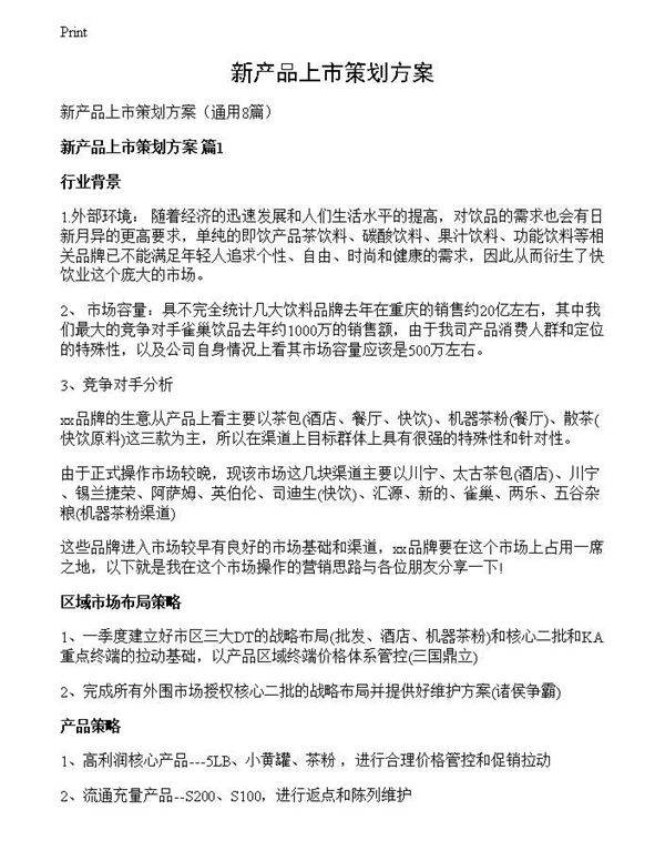 新产品上市策划方案