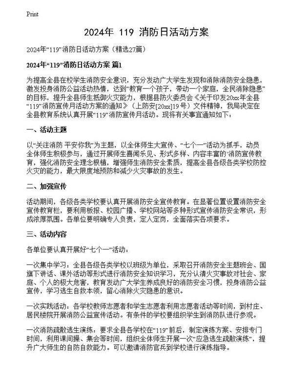 2024年119消防日活动方案
