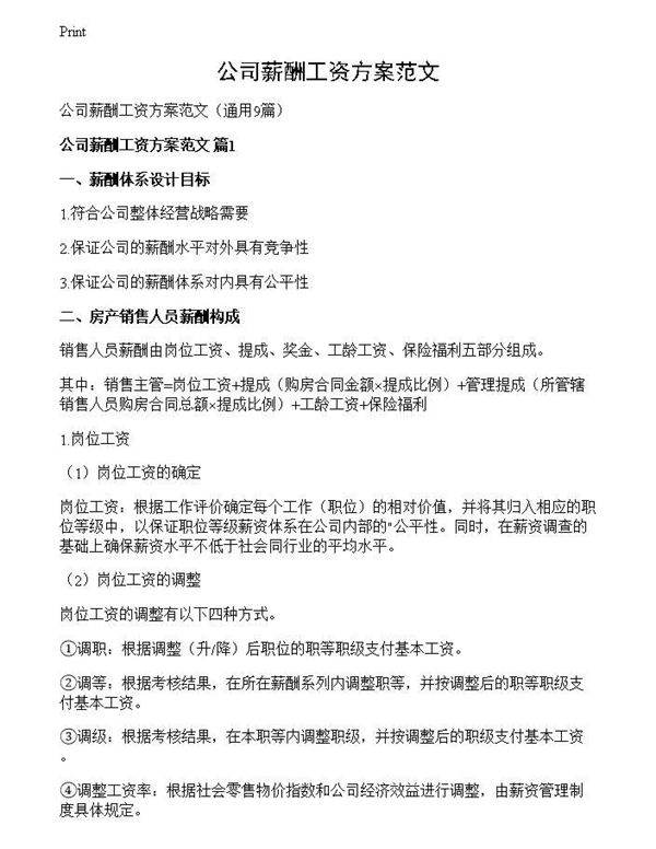 公司薪酬工资方案范文