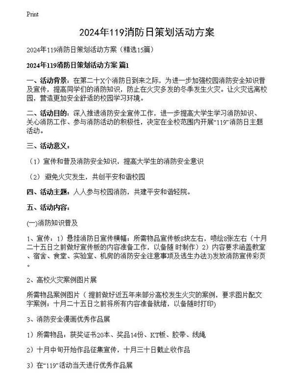 2024年119消防日策划活动方案