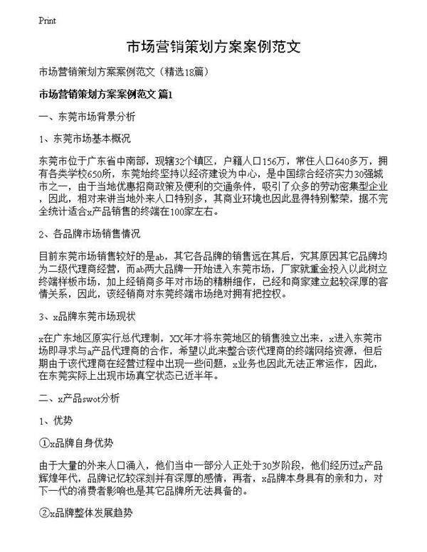 市场营销策划方案案例范文