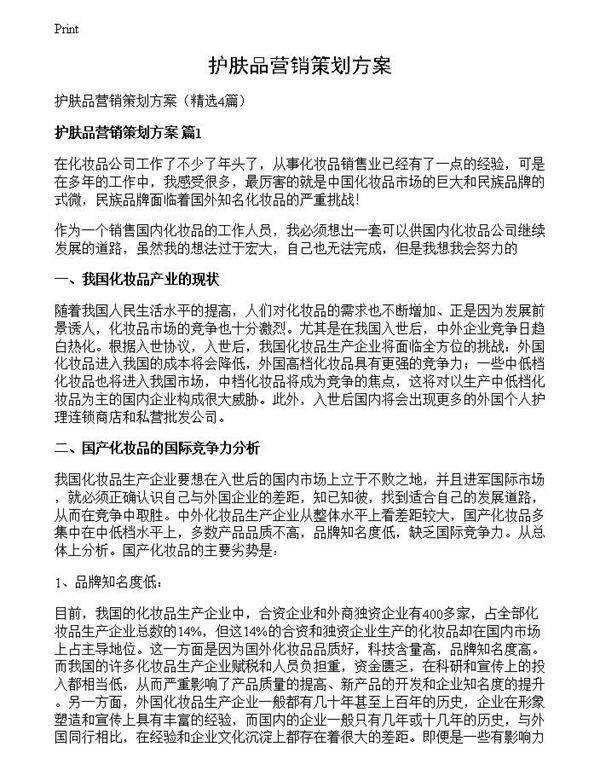 护肤品营销策划方案