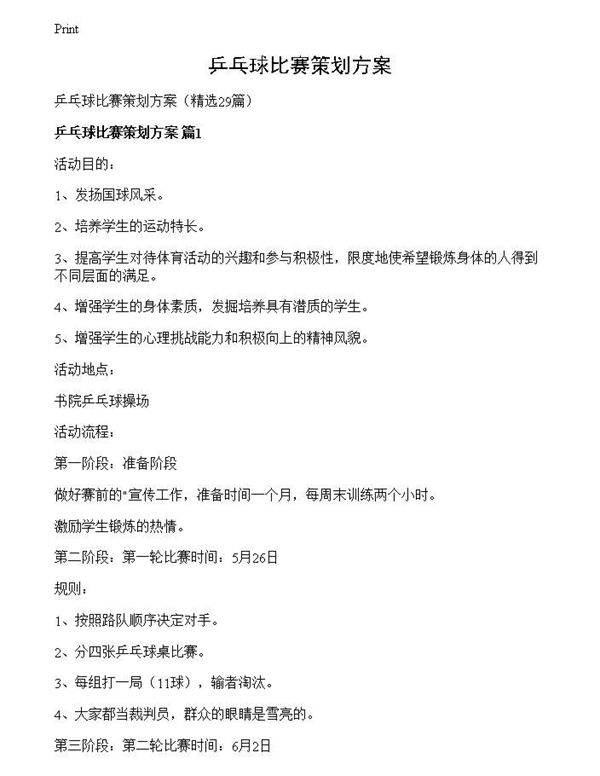 乒乓球比赛策划方案