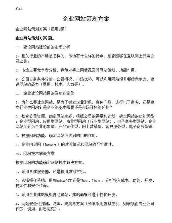 企业网站策划方案