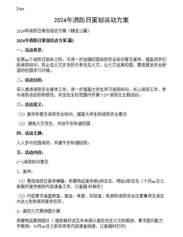 2024年消防日策划活动方案