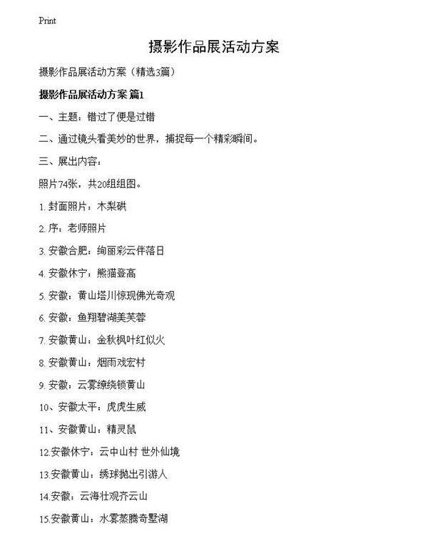 摄影作品展活动方案