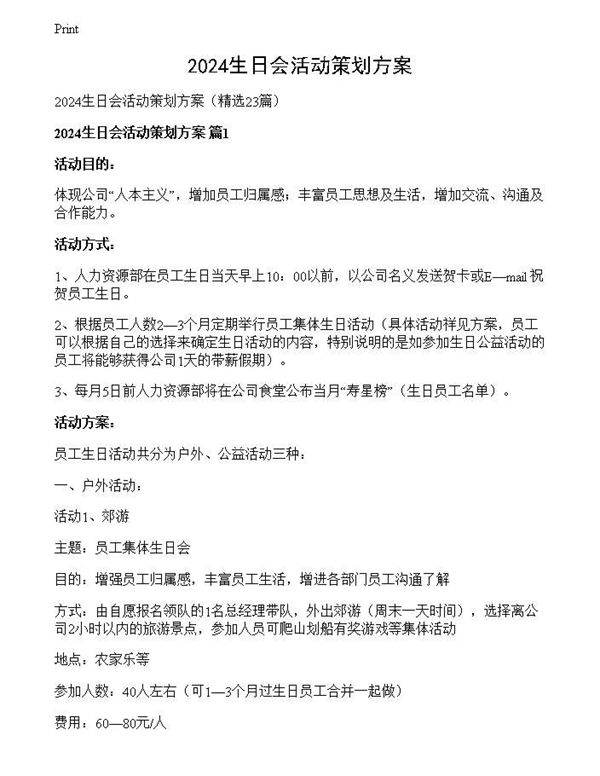 2024生日会活动策划方案