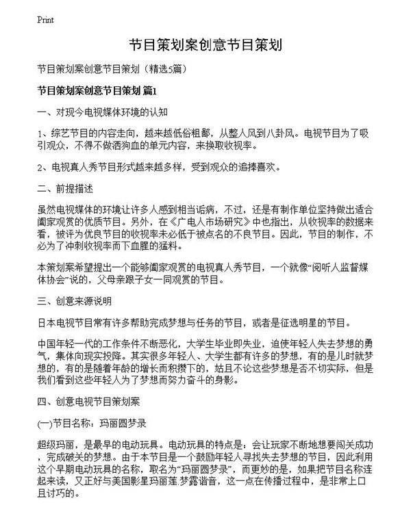 节目策划案创意节目策划