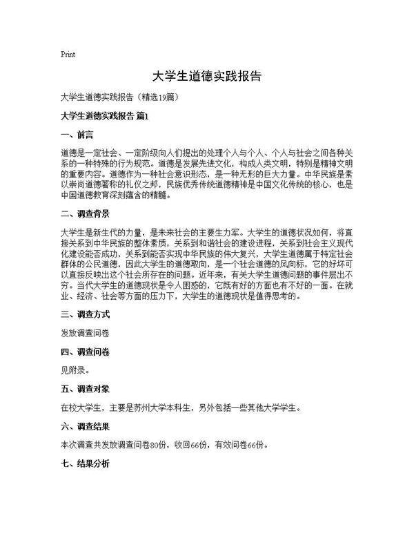 大学生道德实践报告19篇