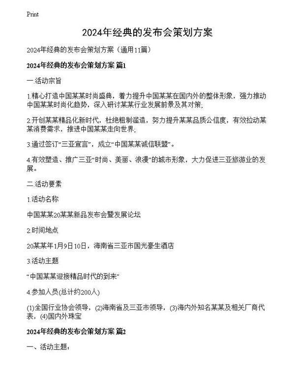 2024年经典的发布会策划方案