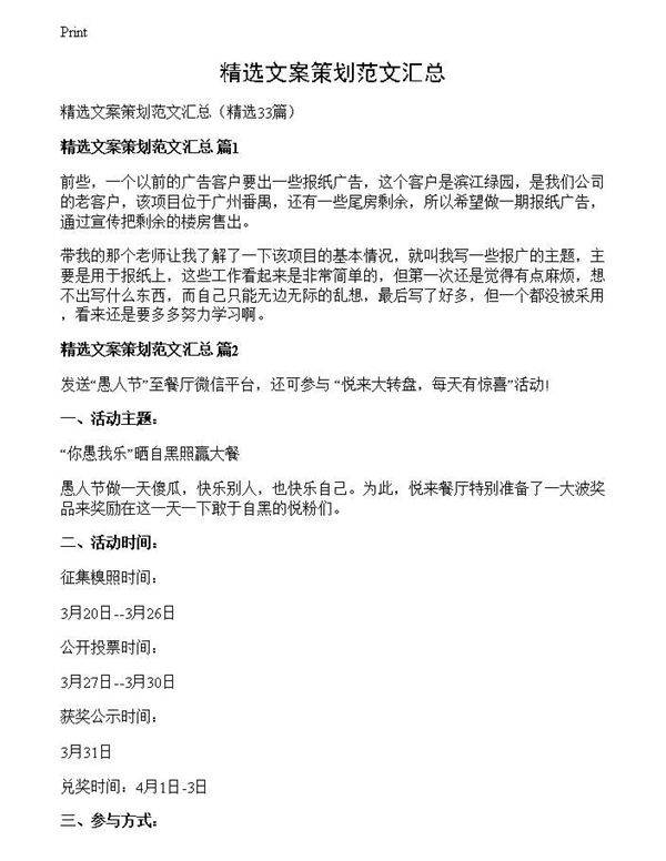 精选文案策划范文汇总