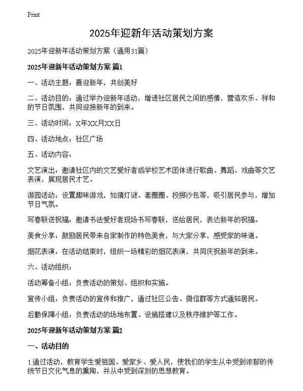 2025年迎新年活动策划方案