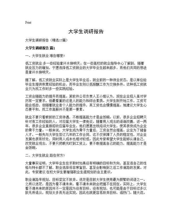 大学生调研报告17篇