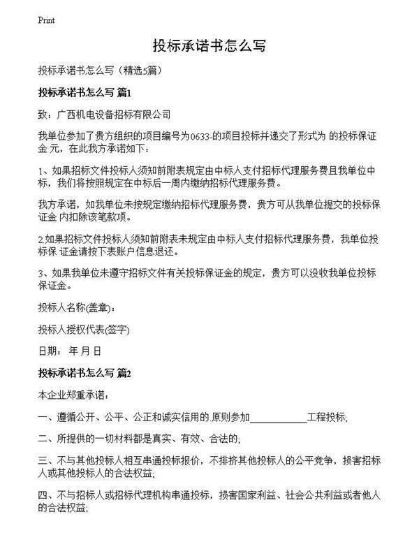 投标承诺书怎么写