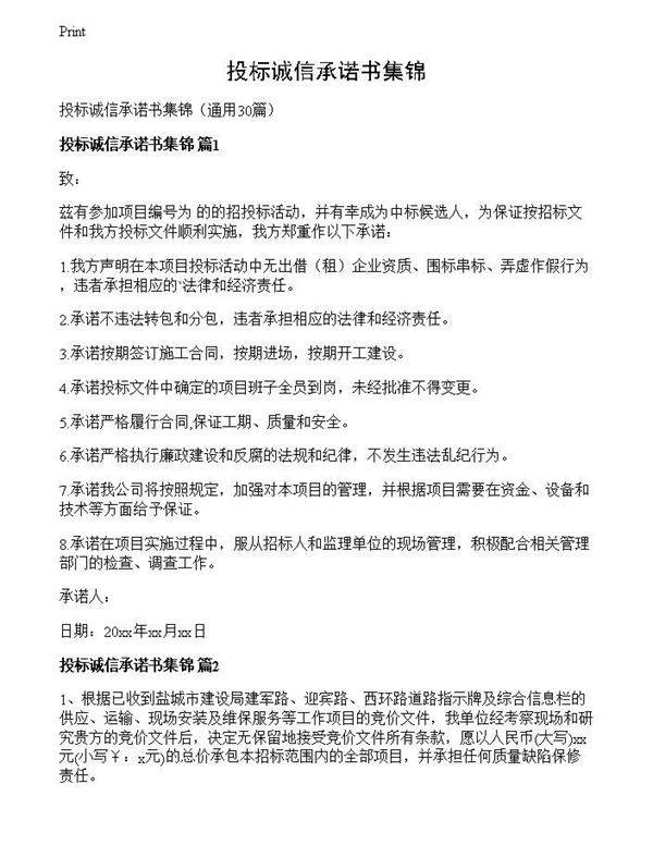 投标诚信承诺书集锦