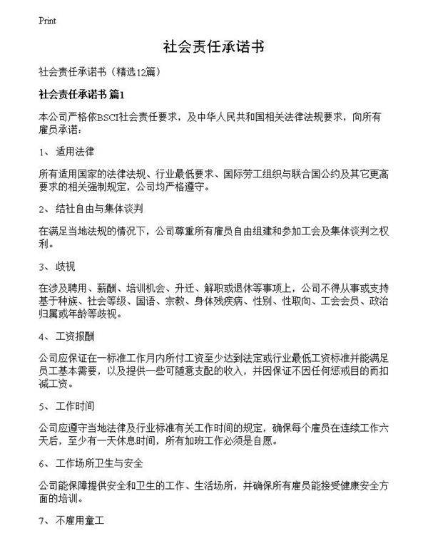 社会责任承诺书