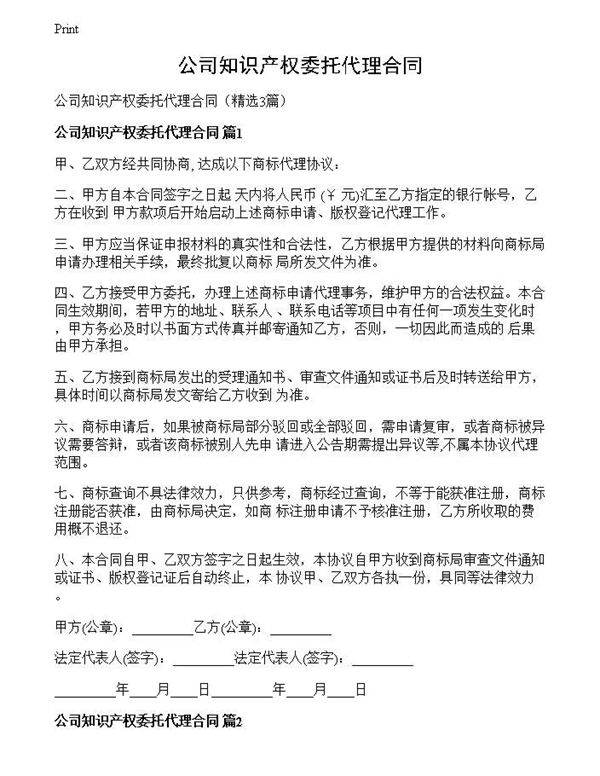 公司知识产权委托代理合同