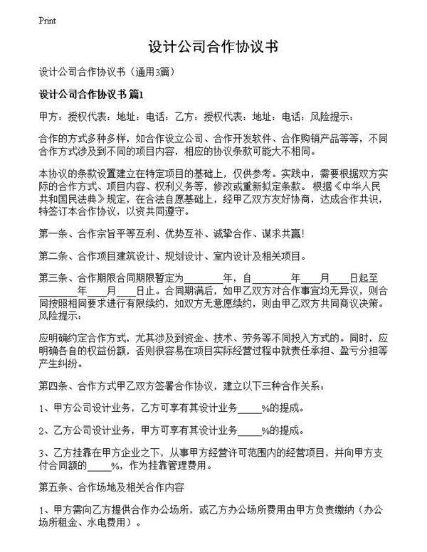 设计公司合作协议书