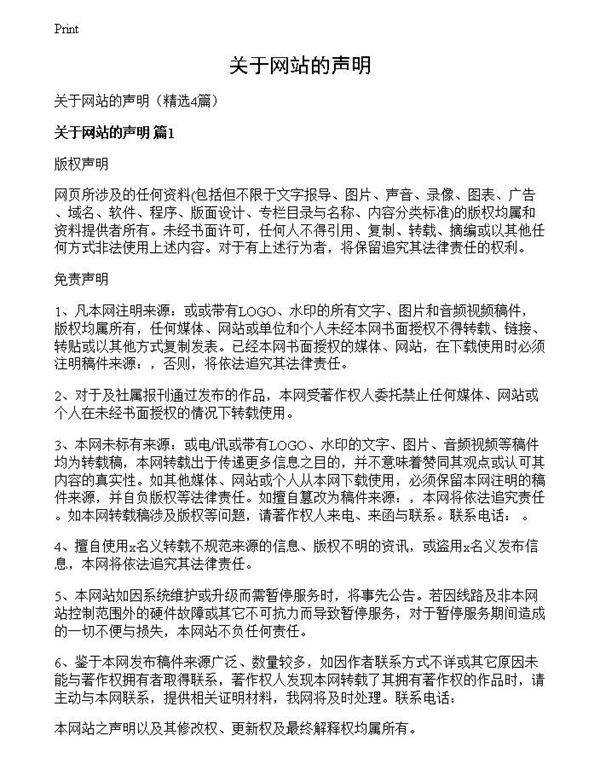 关于网站的声明