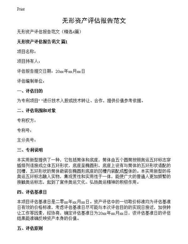 无形资产评估报告范文