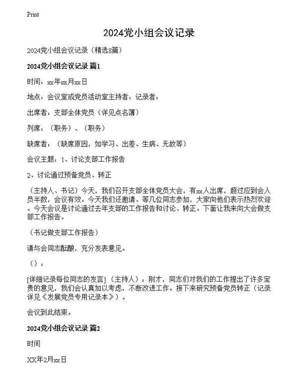 2024党小组会议记录