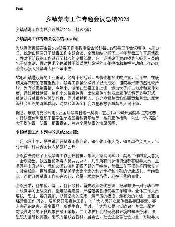 乡镇禁毒工作专题会议总结2024