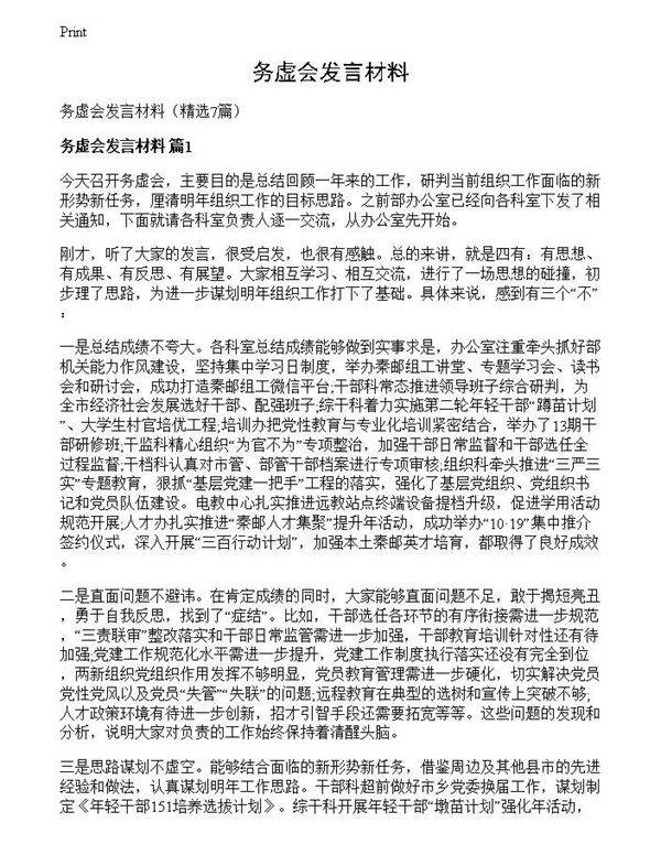 务虚会发言材料