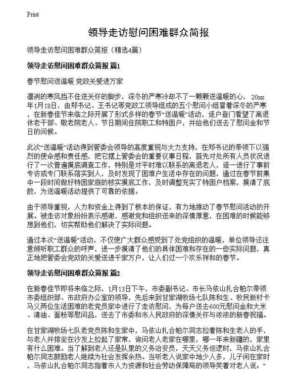 领导走访慰问困难群众简报