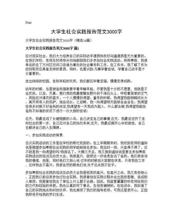大学生社会实践报告范文3000字14篇