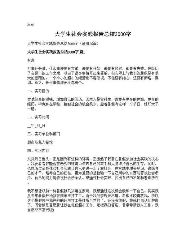 大学生社会实践报告总结3000字26篇