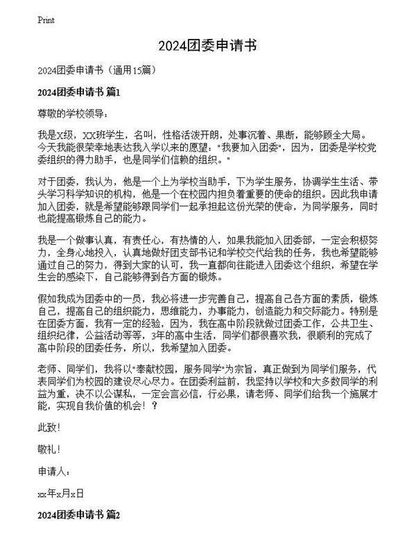 2024团委申请书