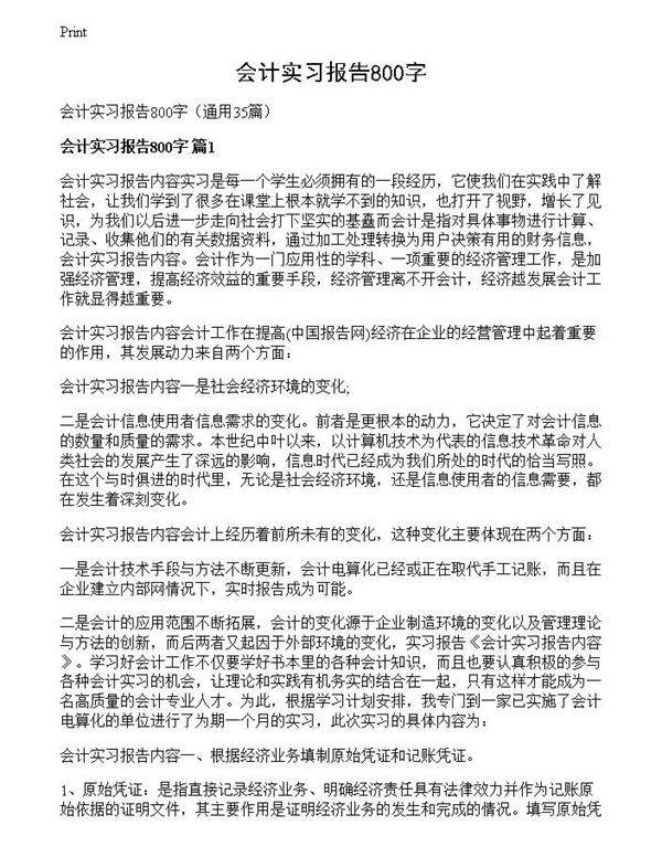 会计实习报告800字