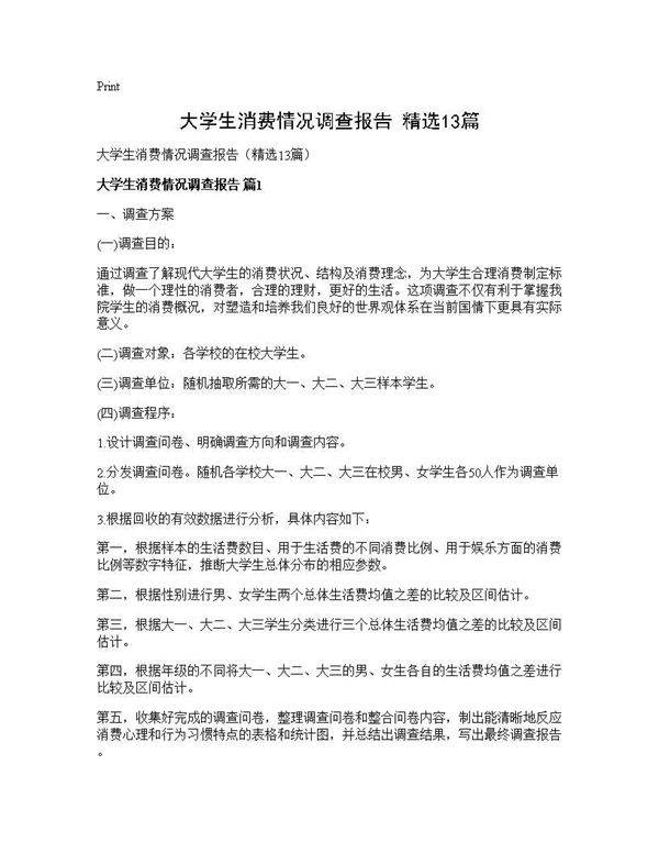 大学生消费情况调查报告(精选13篇)
