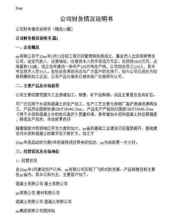 公司财务情况说明书